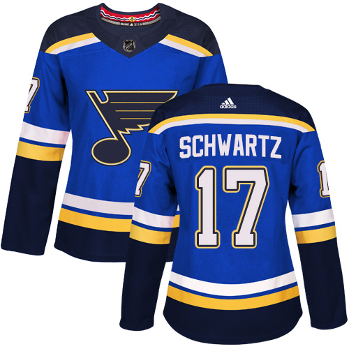 Adidas St.Louis Blues #17 Jaden Schwartz Blue Home Authentic Women Stitched NHL Jersey